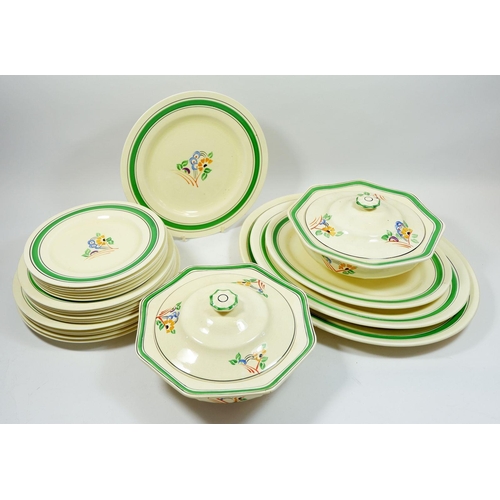 86 - A Homeleigh Ware Art Deco dinner service painted flowers