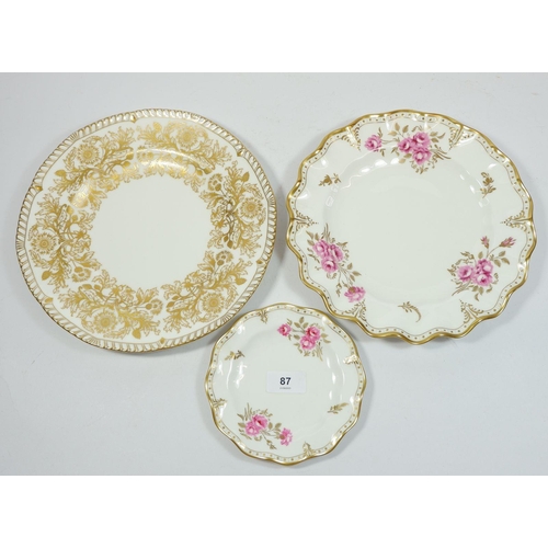 87 - Two Royal Crown Derby Pinxton Roses plates and a Brocade plate