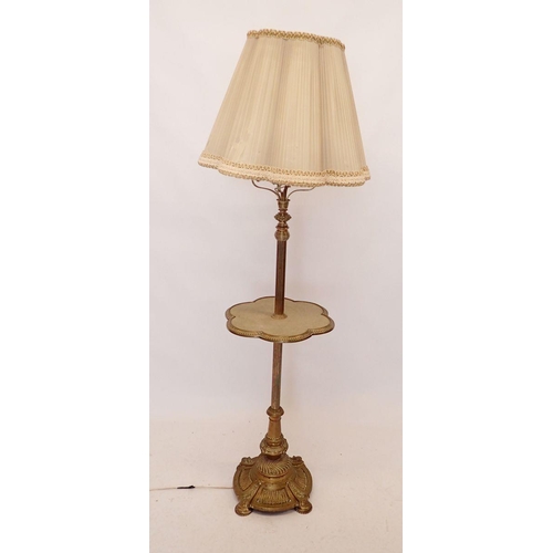 921 - A Victorian brass standard lamp converted from an oil lamp 144cm tall