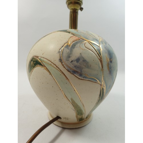 44A - A stoneware studio pottery table lamp by Barbara & Michael Hawkins painted blue iris lamp base 16cm