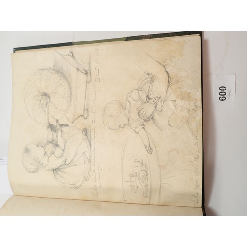 600 - Diary of a Child sketch book containing approx 47 pencil etched drawings of a child dating 1849/1850... 