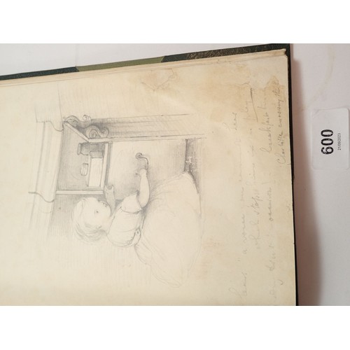 600 - Diary of a Child sketch book containing approx 47 pencil etched drawings of a child dating 1849/1850... 