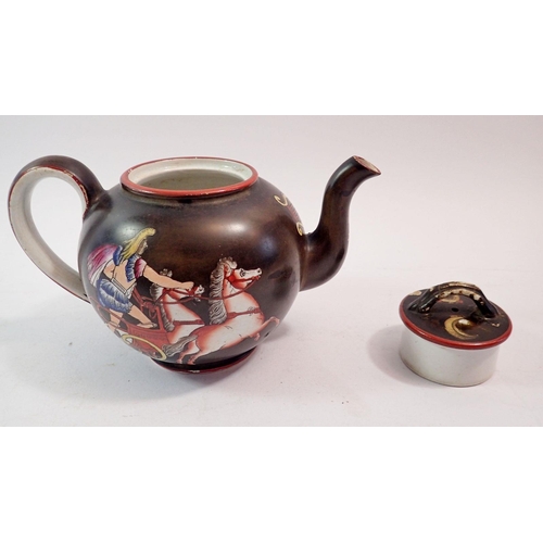 100 - A Victorian teapot painted Roman Chariot scene, 11cm tall