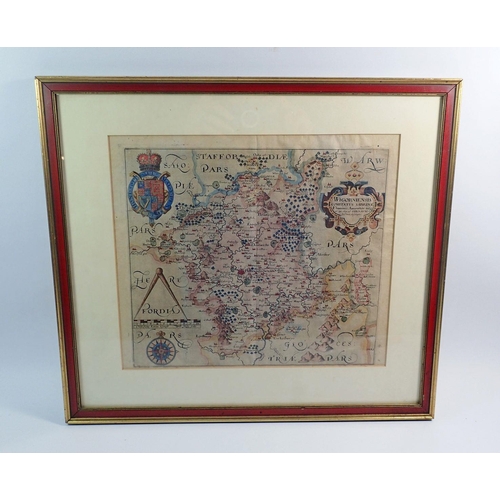 1000 - A 17th century map of Worcestershire by Christopher Saxton and Will Hole, 28 x 41cm