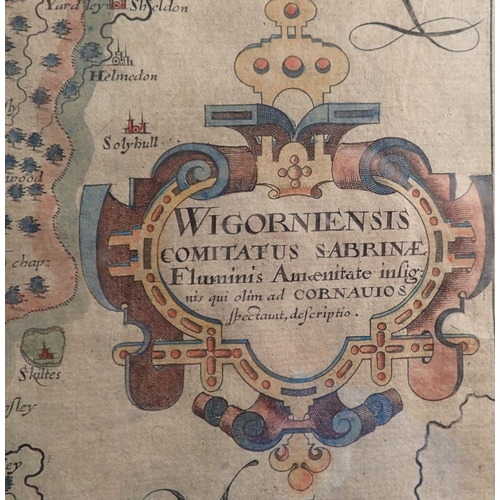 1000 - A 17th century map of Worcestershire by Christopher Saxton and Will Hole, 28 x 41cm