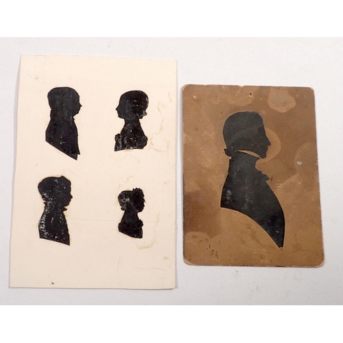 1028 - Five silhouettes of the Gilbert family, across two sheets, largest 15 x 10cm