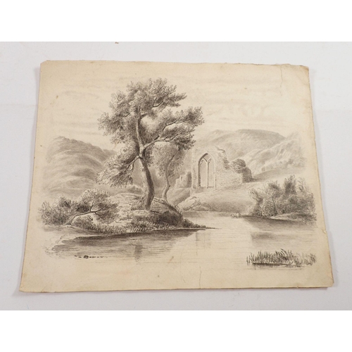 1032 - Six 19th century pencil and watercolour landscapes, largest 29 x 24cm