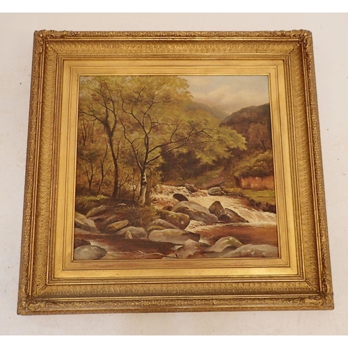 1076 - Herbert Bond - oil on canvas rocky river landscape, signed in gilt frame, 45 x 57cm