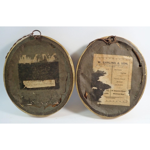 1081 - A pair of oval George Morland prints in verre eglomise frames, 14 x 11cm