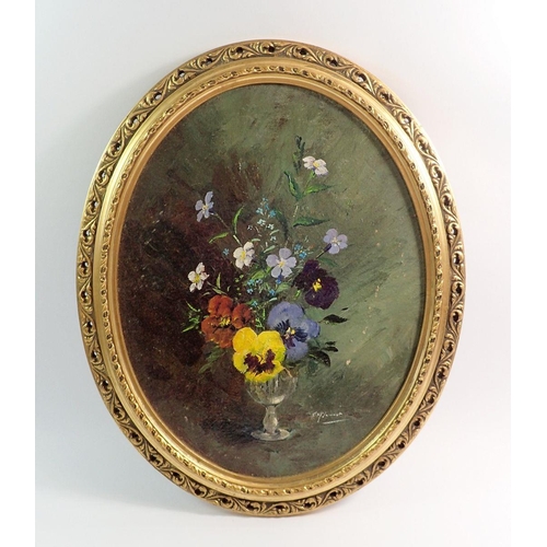 1084 - An oil on board still life flowers, signed indistinctly, 34 x 26cm