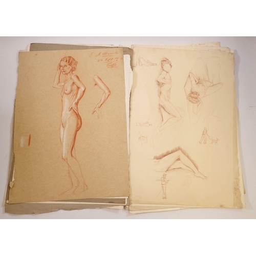 1091 - E A Marsh (Harrogate School of Art) folder of approx 30 life drawings 1937 & 38, 56 x 40cm approx