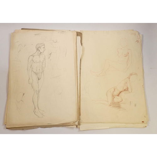 1091 - E A Marsh (Harrogate School of Art) folder of approx 30 life drawings 1937 & 38, 56 x 40cm approx