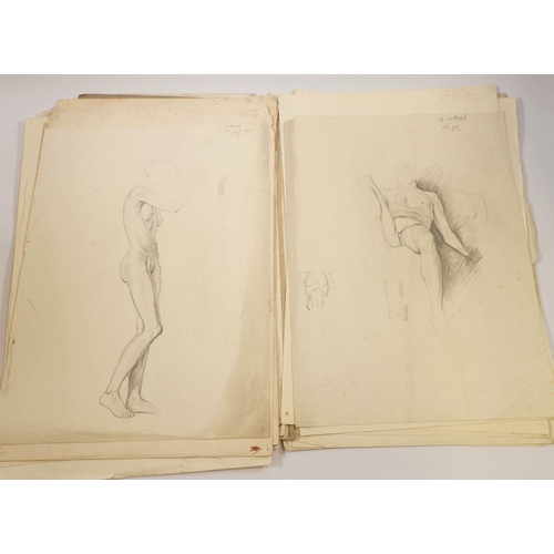 1091 - E A Marsh (Harrogate School of Art) folder of approx 30 life drawings 1937 & 38, 56 x 40cm approx