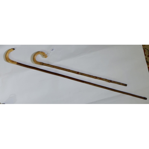 1095 - A horn handled walking stick and similar staff