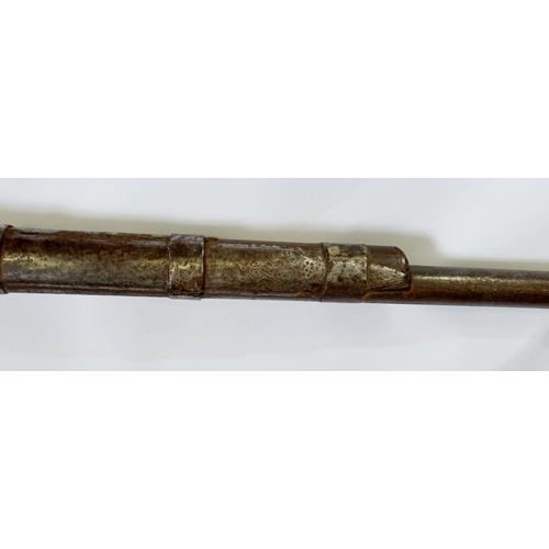 1097 - A 19th century Turkish musket with gilt metal studded decoration and engraving, 157cm long