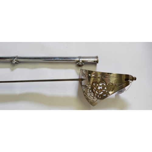 1100 - A George V Scottish dress sword with scabbard, shagreen handle and pierced hilt, blade 82cm