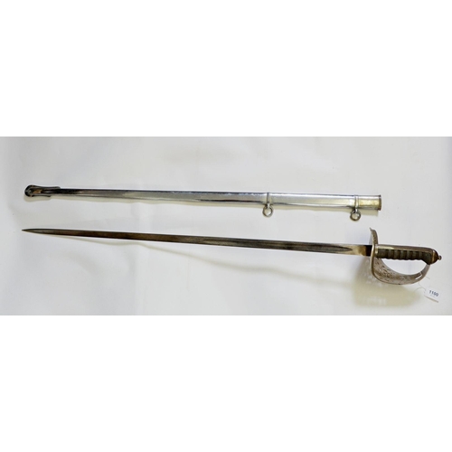 1100 - A George V Scottish dress sword with scabbard, shagreen handle and pierced hilt, blade 82cm