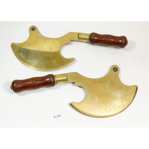 1116 - A pair of decorative brass axes with turned wood handles, 41cm long