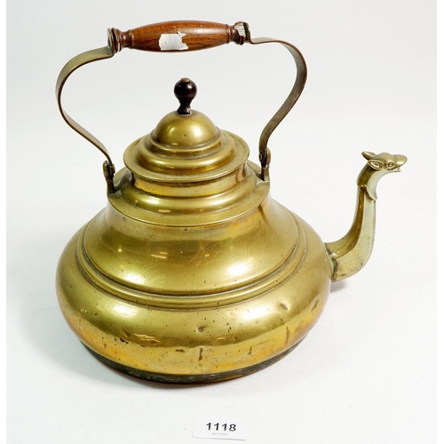 1118 - An 18th century Dutch brass kettle with dragon spout, 20cm tall