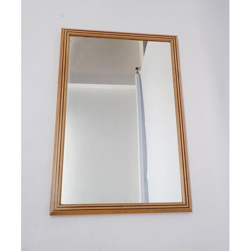 1125A - A lightwood Art Deco Style mirror with ebony line inlay, 91 x 61cm