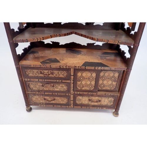 1129 - A Japanese Meiji period marquetry side cabinet with arrangement of small drawers and sliding doors (... 