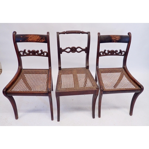 1135 - A pair of Regency cane seated chairs and one other all with sabre supports