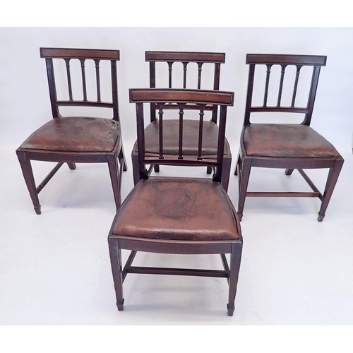 1138 - Four mahogany Sheraton style dining chairs with bar triple slat backs and spade feet