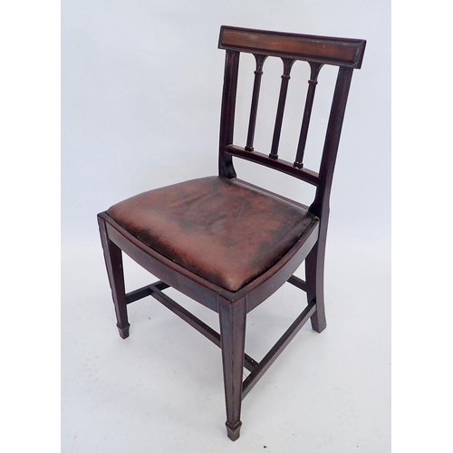 1138 - Four mahogany Sheraton style dining chairs with bar triple slat backs and spade feet