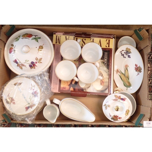 114 - A Royal Worcester Evesham four place setting tea set, tureen, ramekin dishes, sauce boat etc.