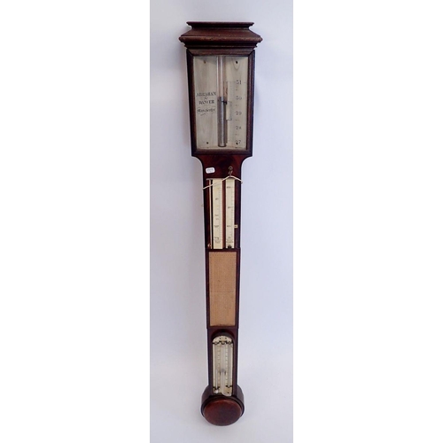 1147 - A Georgian mahogany stick barometer by Abraham & Dancer, 97cm tall, with ivory scale,
Ivory exemptio... 