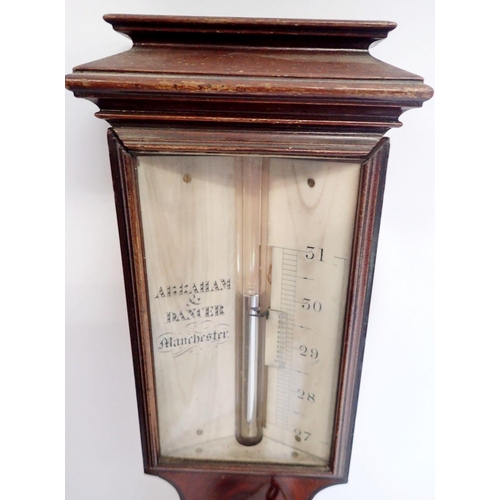 1147 - A Georgian mahogany stick barometer by Abraham & Dancer, 97cm tall, with ivory scale,
Ivory exemptio... 