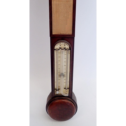 1147 - A Georgian mahogany stick barometer by Abraham & Dancer, 97cm tall, with ivory scale,
Ivory exemptio... 