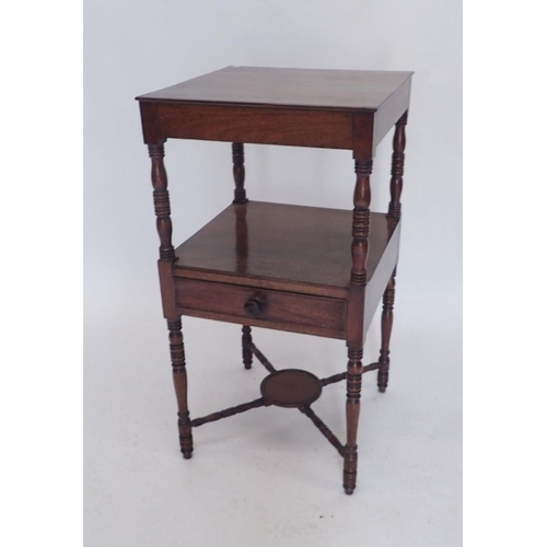 1158 - A 19th century mahogany two tier bedside table on turned supports and with frieze drawer to lower ti... 