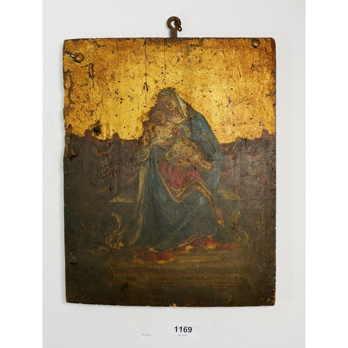 1169 - An Italian Madonna & Child icon painted on panel - wormed, 30.5 x 24cm