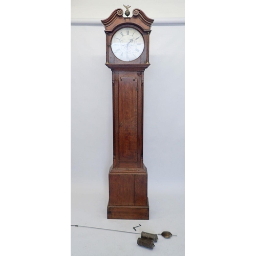 1170 - An 18th century oak longcase clock with swan neck pediment over silvered dial by Thomas Stacy of Far... 