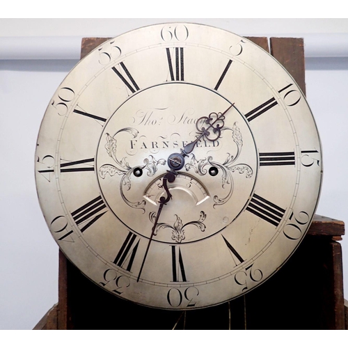 1170 - An 18th century oak longcase clock with swan neck pediment over silvered dial by Thomas Stacy of Far... 