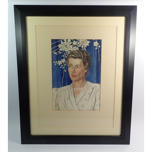 1173 - Millicent K Thrush - 1940's watercolour portrait of a woman, signed and dated 1942, 29 x 20cm