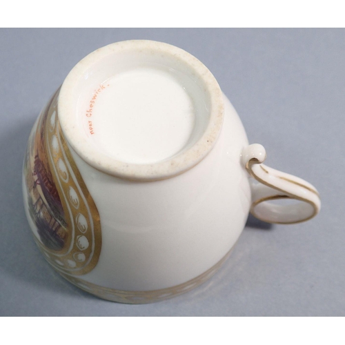 118 - A 19th century Paris porcelain tea cup by Zachariah Boreman painted view of the Thames near Chiswick... 