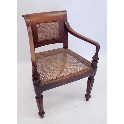 1187 - A Regency mahogany carved gentleman's chair on reeded supports