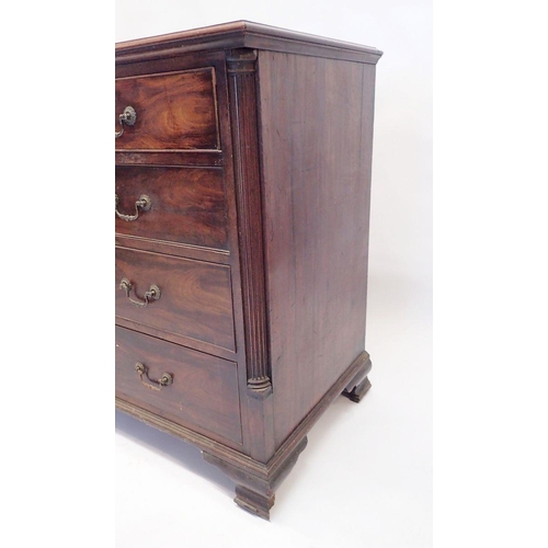 1189 - A Georgian mahogany chest of two short and three long drawers flanked by reeded pilasters on ogee br... 