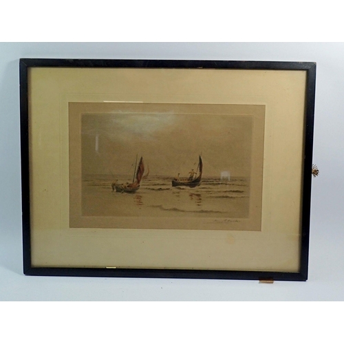 1192 - Henry G Walker - aquatint of fishermen setting off, signed in pencil, 17 x 28cm