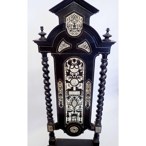 1198 - An early 19th century Italian ebony side chair with inlaid ivory Neo classical decoration and barley... 