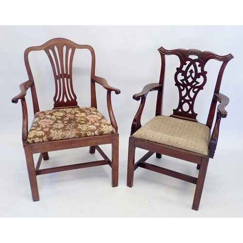 1200 - An 18th century Chippendale style carver chair and a Hepplewhite style one