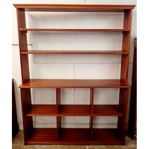 1204 - A mahogany large hand made open bookcase with arrangement of shelves, 153cm wide, good condition, no... 