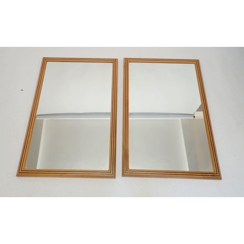 1213 - A pair of lightwood Art Deco style mirrors with ebony line inlay, 91 x 61cm