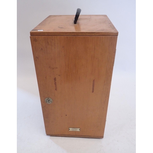 1215 - An Olympus MFTR microscope in fitted wooden box with accessories, dated 1966 - box 50cm tall, missin... 