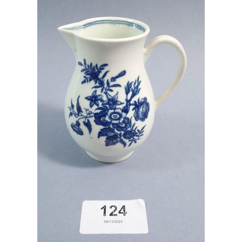 124 - An 18th century Worcester sparrow beak cream jug with three flowers pattern, 'W' mark to base, 9cm