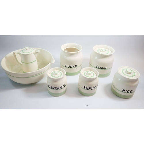 13 - A box of Kleen Kitchen Ware to include five storage jars, three with lids two without, a large mixin... 