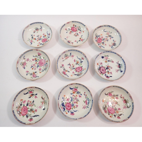 153 - An 18th century Chinese famille rose set of eleven bowls and nine saucers painted flowers in Europea... 