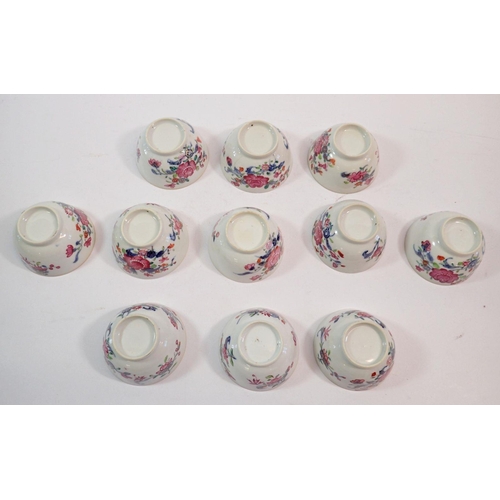 153 - An 18th century Chinese famille rose set of eleven bowls and nine saucers painted flowers in Europea... 